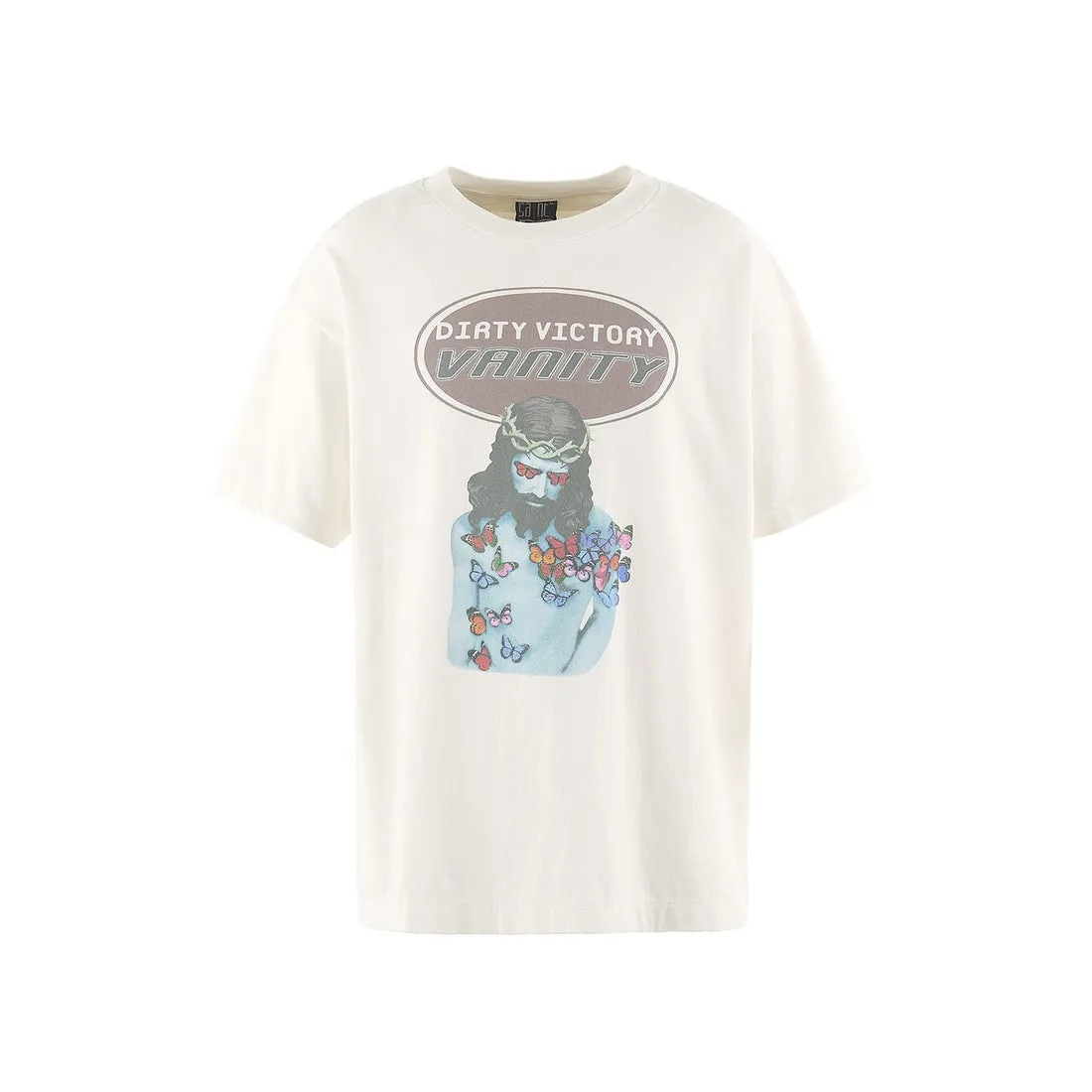 SAINT Mxxxxxx VANITY SS TEE/WHAT Jesus Butterfly Print Short Sleeve Off-White S-XL Cylindrical No Side Seam Fabric 220g High Weight OE Yarn ⚠️Note: It’s almost meaningless if it is not a cylindrical fabric Customized CPFM co-branded main mark/wash mark/little angel anti-counterfeiting label Original-level printing manufacturer Top purchasing level